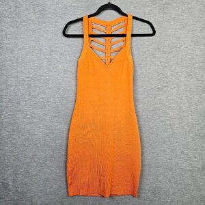 Bebe Orange Knit Semi Open Back Bodycon Dress Women’s Size M NEW